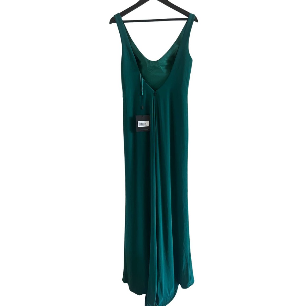 NEW $278 Ieena for Mac Duggal Ruched Waist Column Gown Emerald Green - Picture 3 of 6